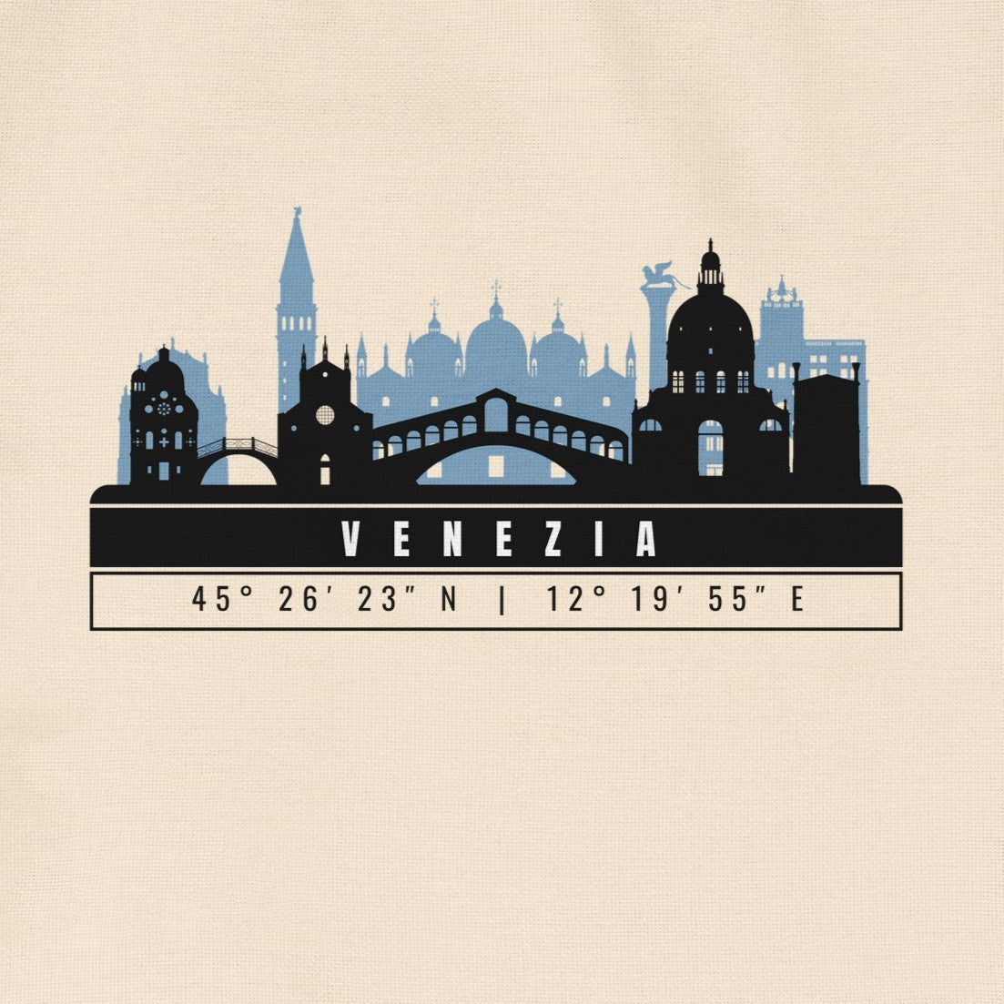 Venezia Skyline Tote Bag – Borsa in Cotone Riutilizzabile con Coordinate