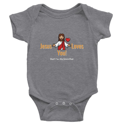 Jesus Loves You But I’m His Favorite Classic Baby Short Sleeve Bodysuit - Funny Christian Humor Baby Outfit