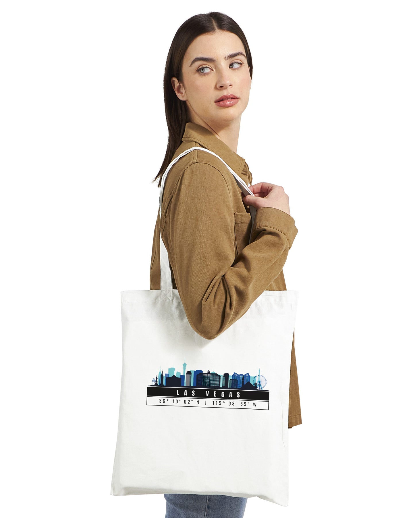 Las Vegas Skyline Tote Bag – Borsa in Cotone Riutilizzabile con Coordinate