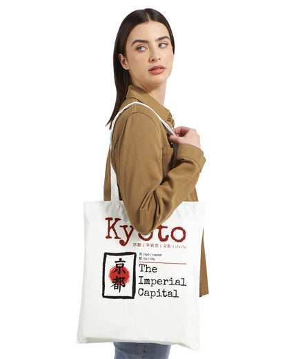 Tote Bag Kyoto "The Imperial Capital" – Borsa in Tela Giappone con Kanji, Design Minimalista, Regalo Amanti Cultura Orientale e Viaggi