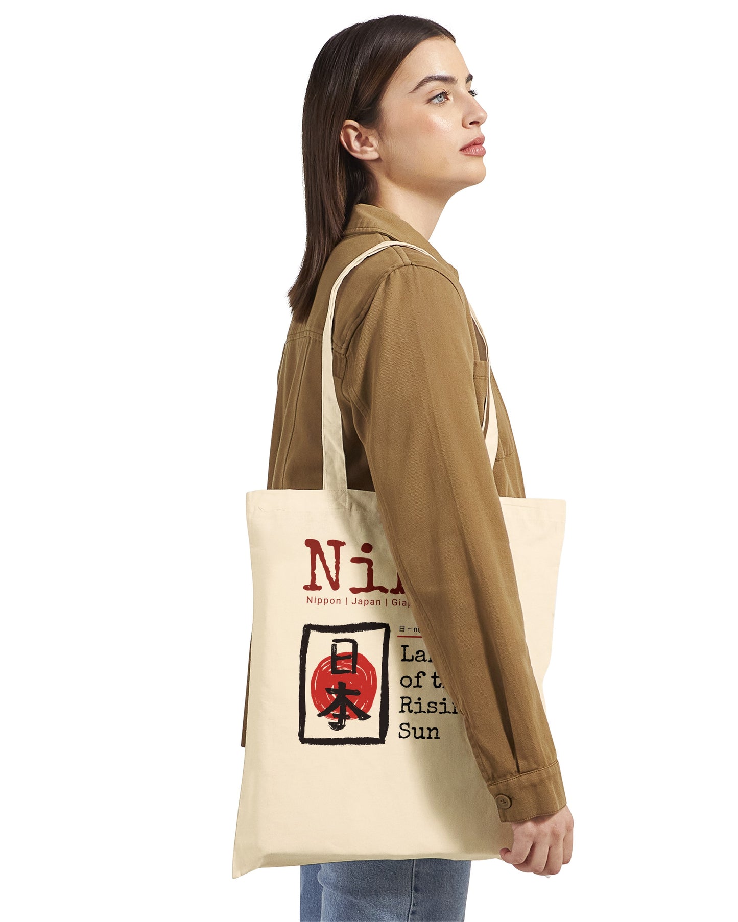 Tote Bag Nihon "Land of the Rising Sun" – Borsa in Tela Giappone con Kanji, Design Minimalista, Regalo Amanti Cultura Orientale e Viaggi