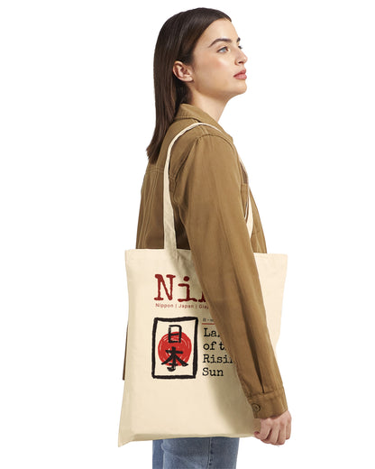 Tote Bag Nihon "Land of the Rising Sun" – Borsa in Tela Giappone con Kanji, Design Minimalista, Regalo Amanti Cultura Orientale e Viaggi