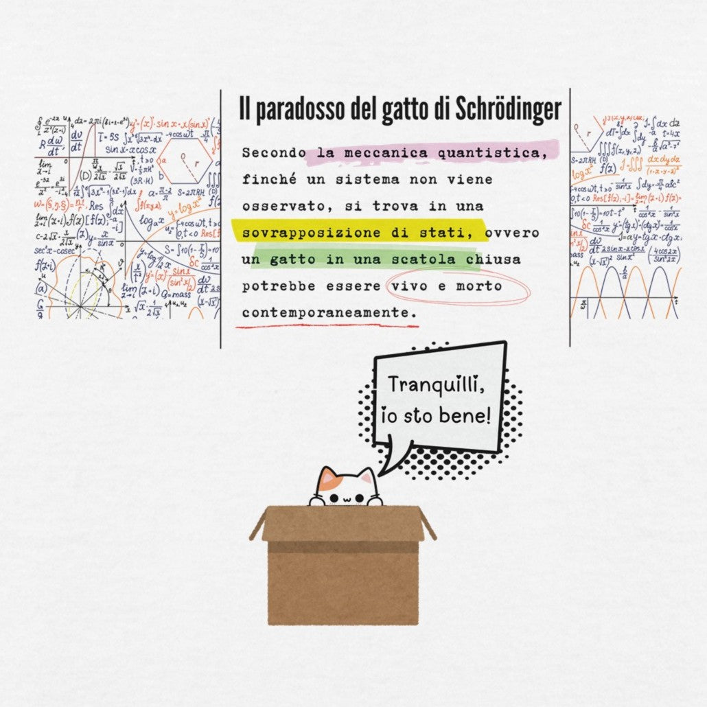 T-shirt Paradosso del Gatto di Schrödinger - Design in Italiano - Maglia Nerd Scienza e Fisica Quantistica