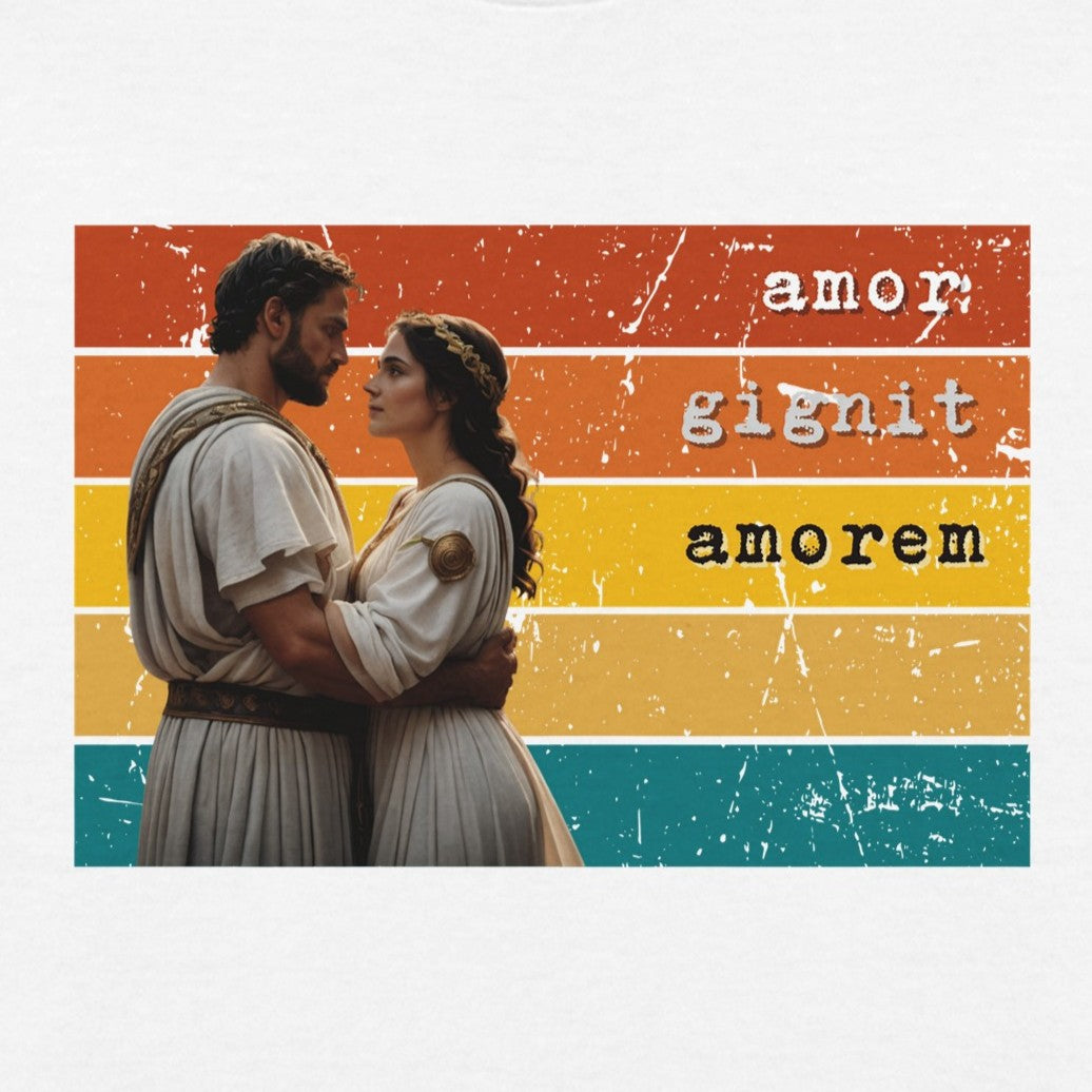 T-shirt "Amor Gignit Amorem": Maglia Amore Universale Antica Roma – Stile Vintage e Dark Academia