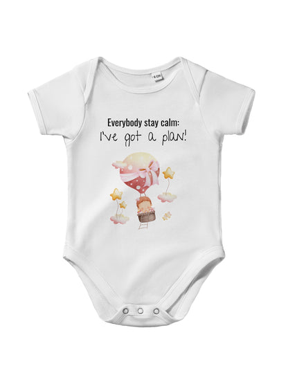 "Everybody Stay Calm! I’ve Got a Plan” Baby Bodysuit – Cute flying Baby Design