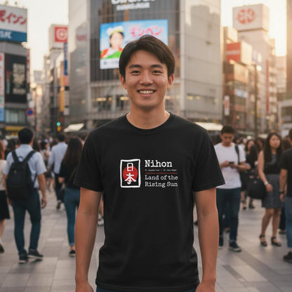 Nihon Kanji T-Shirt – Scrittura giapponese 日本 con spiegazione - Minimal Japan Typography Tee
