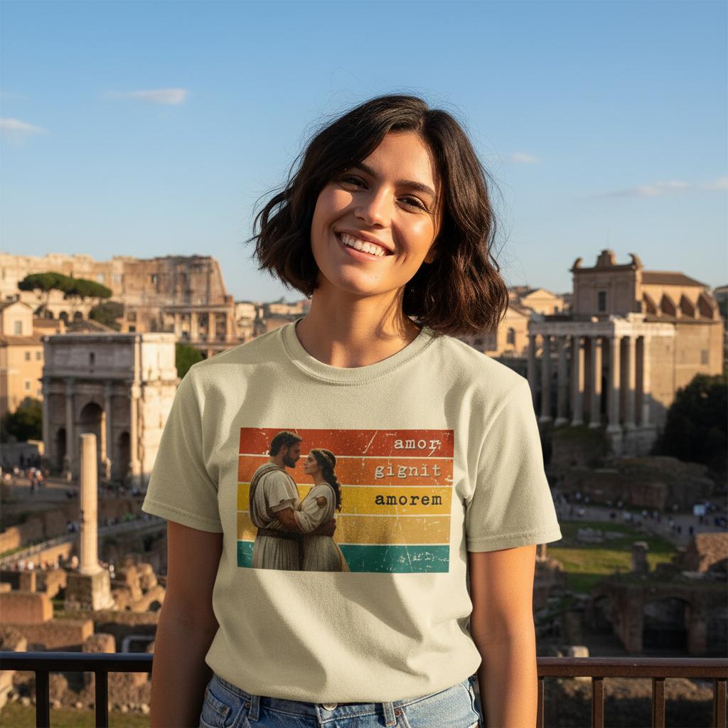 T-shirt "Amor Gignit Amorem": Maglia Amore Universale Antica Roma – Stile Vintage e Dark Academia