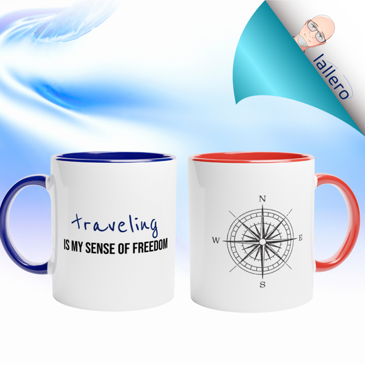 Travel Is Freedom – Tazza  con Frase Motivazionale e Bussola – Mug Minimal per Amanti dell’Esplorazione e dei Viaggi
