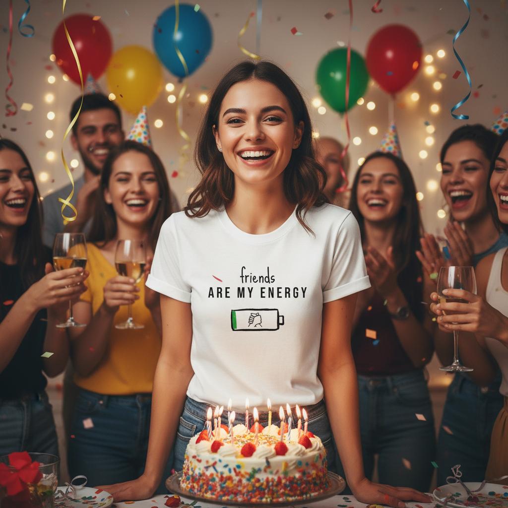 Friends Are My Energy – T‑Shirt con Citazione Motivazionale
