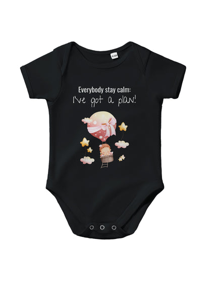 "Everybody Stay Calm! I’ve Got a Plan” Baby Bodysuit – Cute flying Baby Design