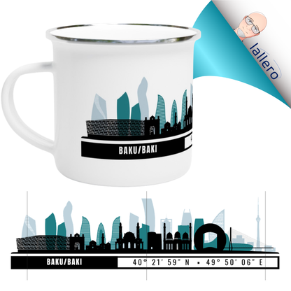 Mug Smaltata Baku – Skyline e Coordinate Geografiche - Tazza in Metallo 12oz - Idea Regalo Viaggio Azerbaijan