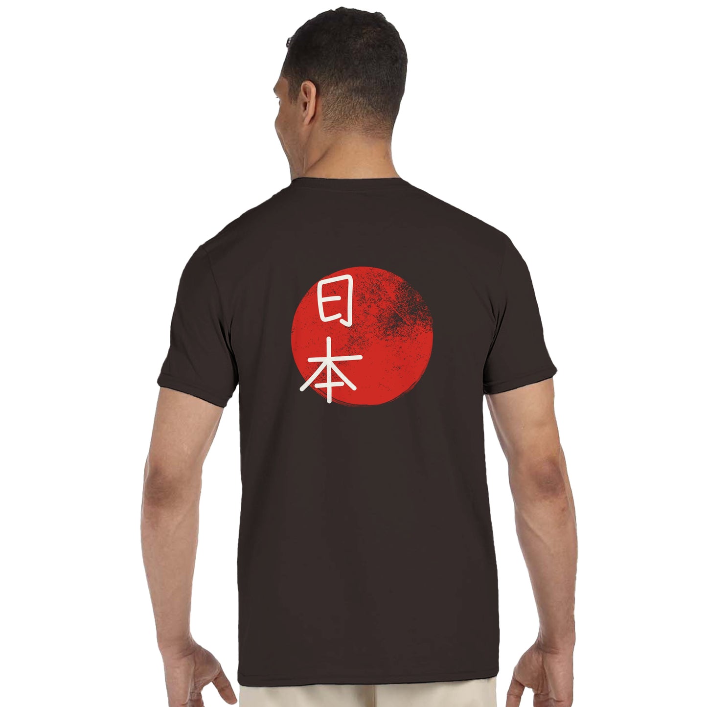 T-shirt Unisex con Stampa sul RETRO ispirata al Giappone con Cerchio Rosso e Nihon scritto in Kanji