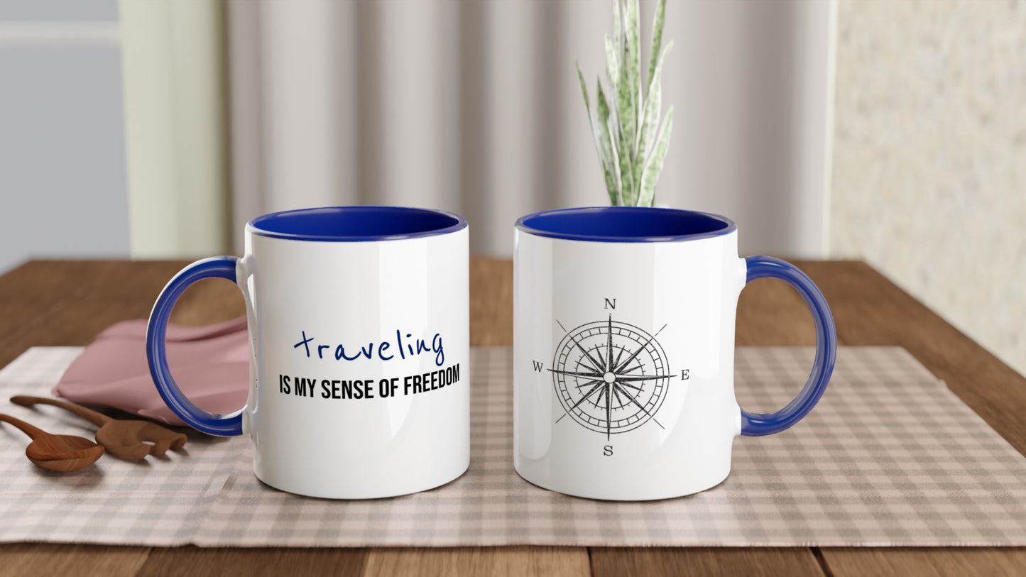 Travel Is Freedom – Tazza  con Frase Motivazionale e Bussola – Mug Minimal per Amanti dell’Esplorazione e dei Viaggi