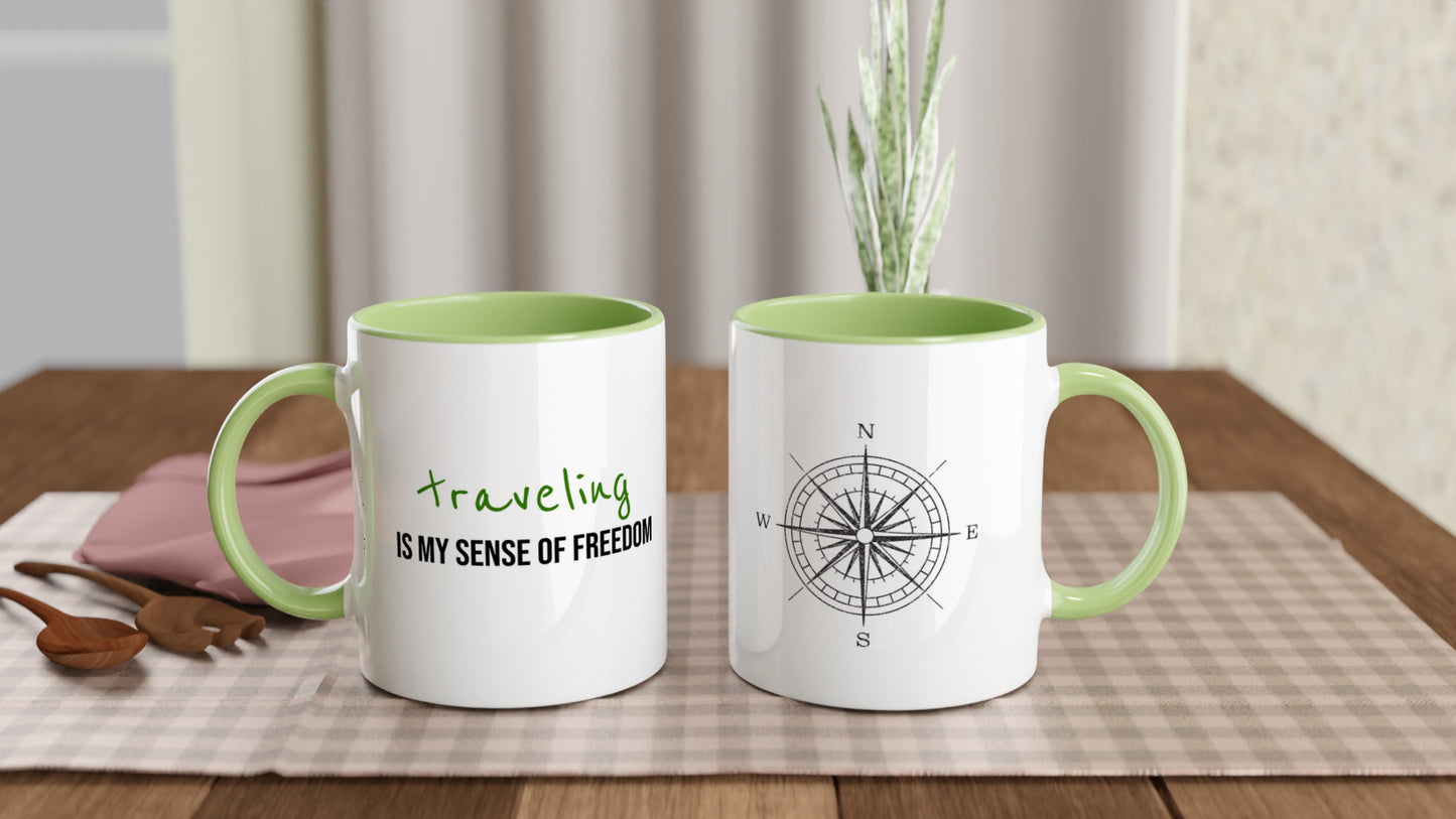 Travel Is Freedom – Tazza  con Frase Motivazionale e Bussola – Mug Minimal per Amanti dell’Esplorazione e dei Viaggi