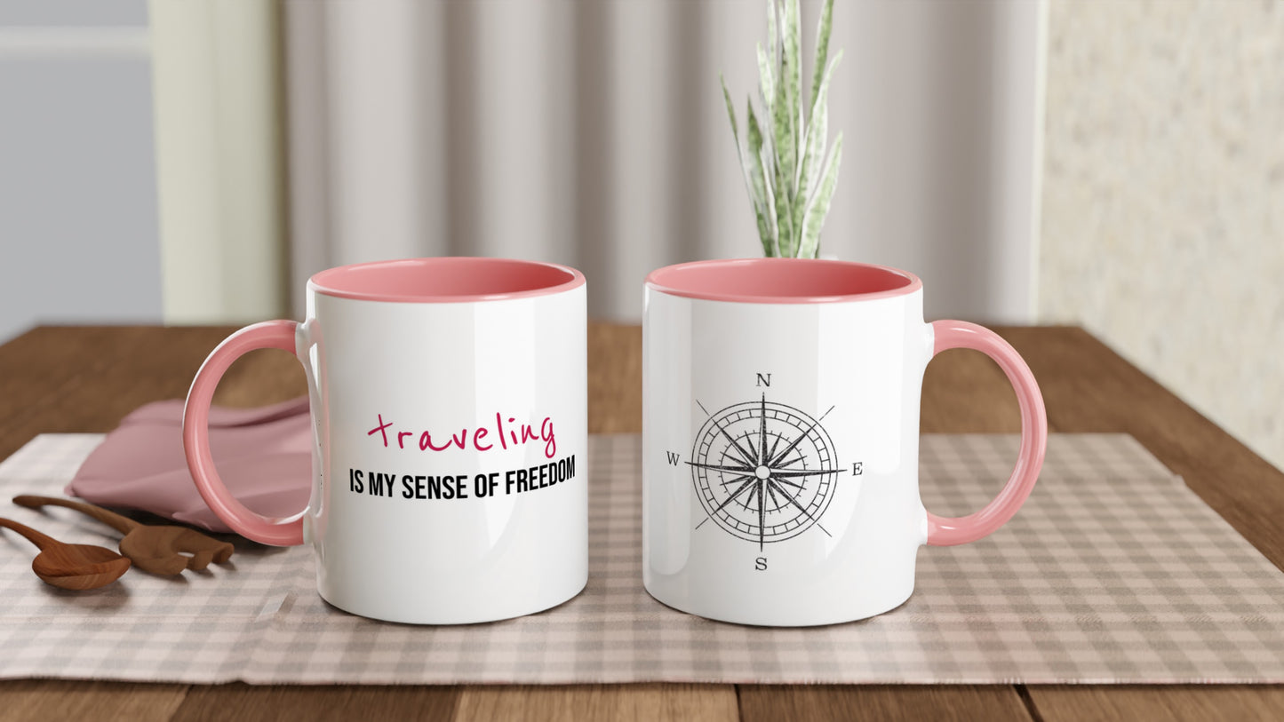 Travel Is Freedom – Tazza  con Frase Motivazionale e Bussola – Mug Minimal per Amanti dell’Esplorazione e dei Viaggi