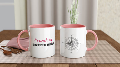 Travel Is Freedom – Tazza  con Frase Motivazionale e Bussola – Mug Minimal per Amanti dell’Esplorazione e dei Viaggi
