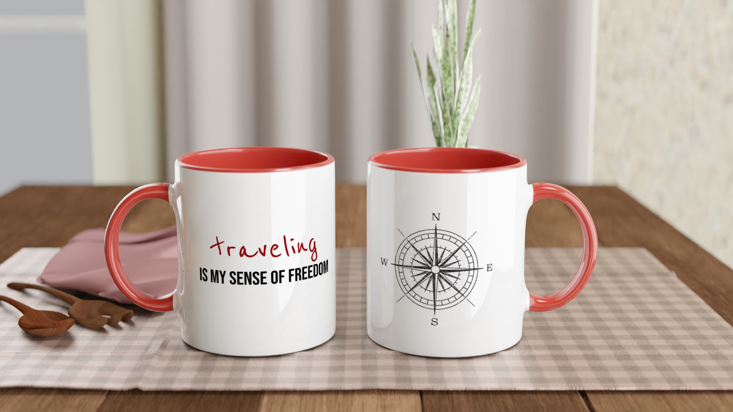Travel Is Freedom – Tazza  con Frase Motivazionale e Bussola – Mug Minimal per Amanti dell’Esplorazione e dei Viaggi