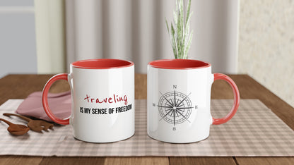Travel Is Freedom – Tazza  con Frase Motivazionale e Bussola – Mug Minimal per Amanti dell’Esplorazione e dei Viaggi