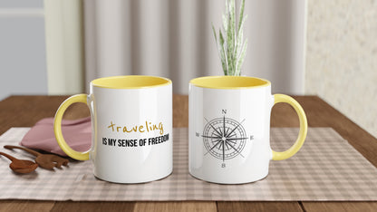 Travel Is Freedom – Tazza  con Frase Motivazionale e Bussola – Mug Minimal per Amanti dell’Esplorazione e dei Viaggi